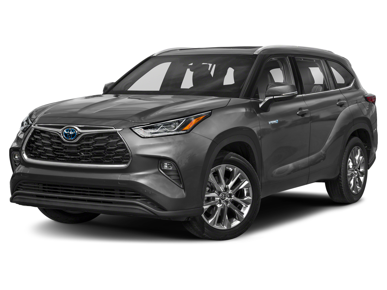 2021 Toyota Highlander Hybrid Limited in Magnetic Gray Metallic — front three-quarter view