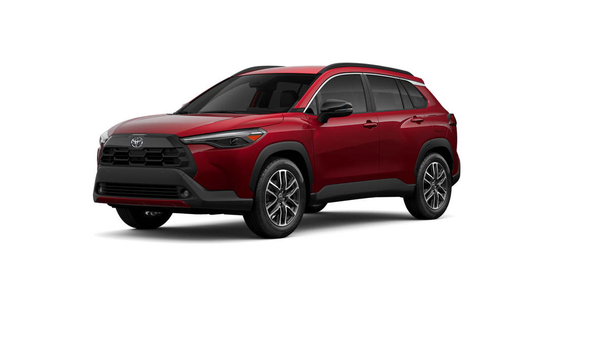 2026 Toyota Corolla Cross XLE in Soul Red Crystal — front three-quarter view
