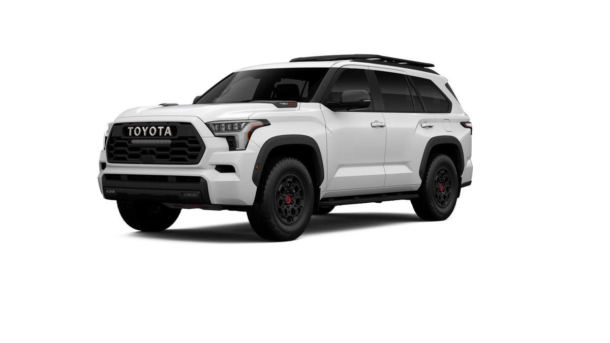 2026 Toyota Sequoia TRD Pro in Ice Cap — front three-quarter view