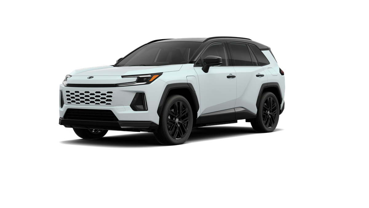 2026 Toyota RAV4 Plug-in Hybrid XSE in Wind Chill Pearl With Midnight Black Metallic Roof — front three-quarter view